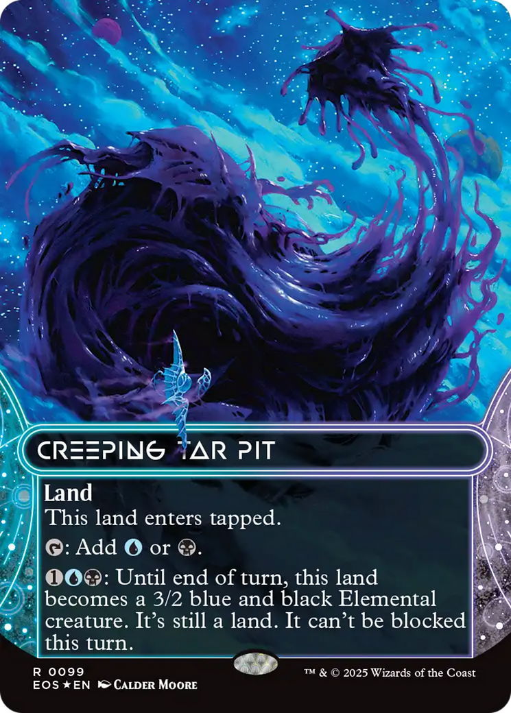 Creeping Tar Pit (0099) (Borderless) (Galaxy Foil) [Edge of Eternities: Stellar Sights] | Devastation Store