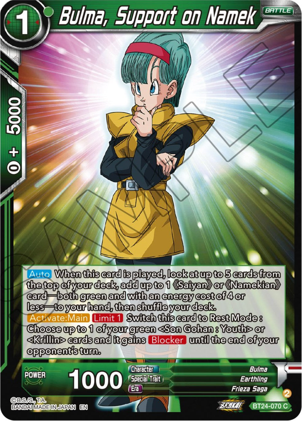 Bulma, Support on Namek (BT24-070) [Beyond Generations] | Devastation Store