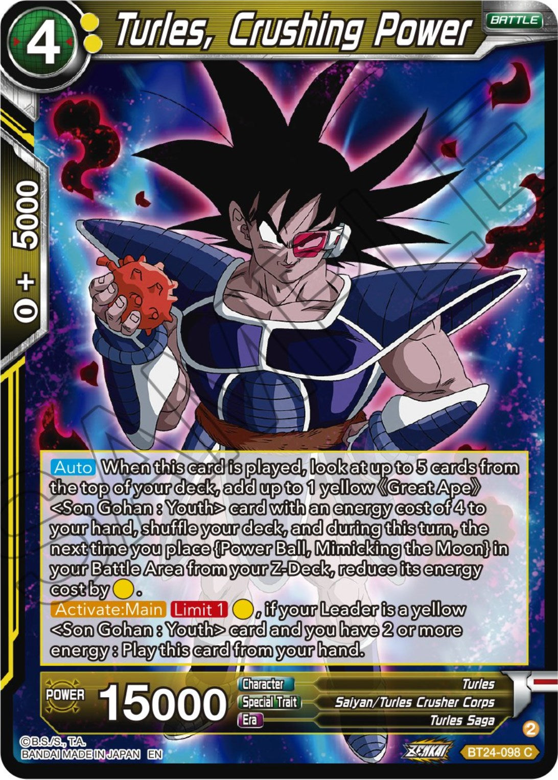 Turles, Crushing Power (BT24-098) [Beyond Generations] | Devastation Store