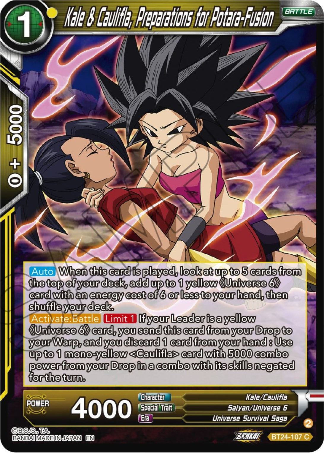 Kale & Caulifla, preparations for Potara-Fusion (BT24-107) [Beyond Generations] | Devastation Store
