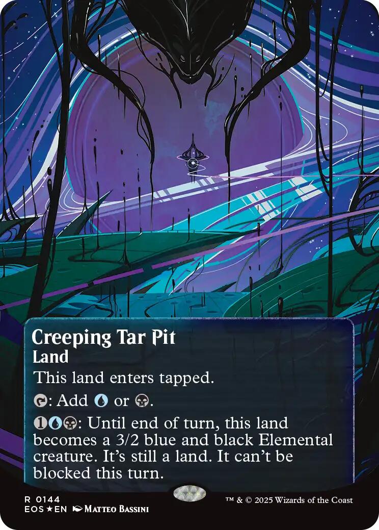 Creeping Tar Pit (0144) (Borderless) (Galaxy Foil) [Edge of Eternities: Stellar Sights] | Devastation Store
