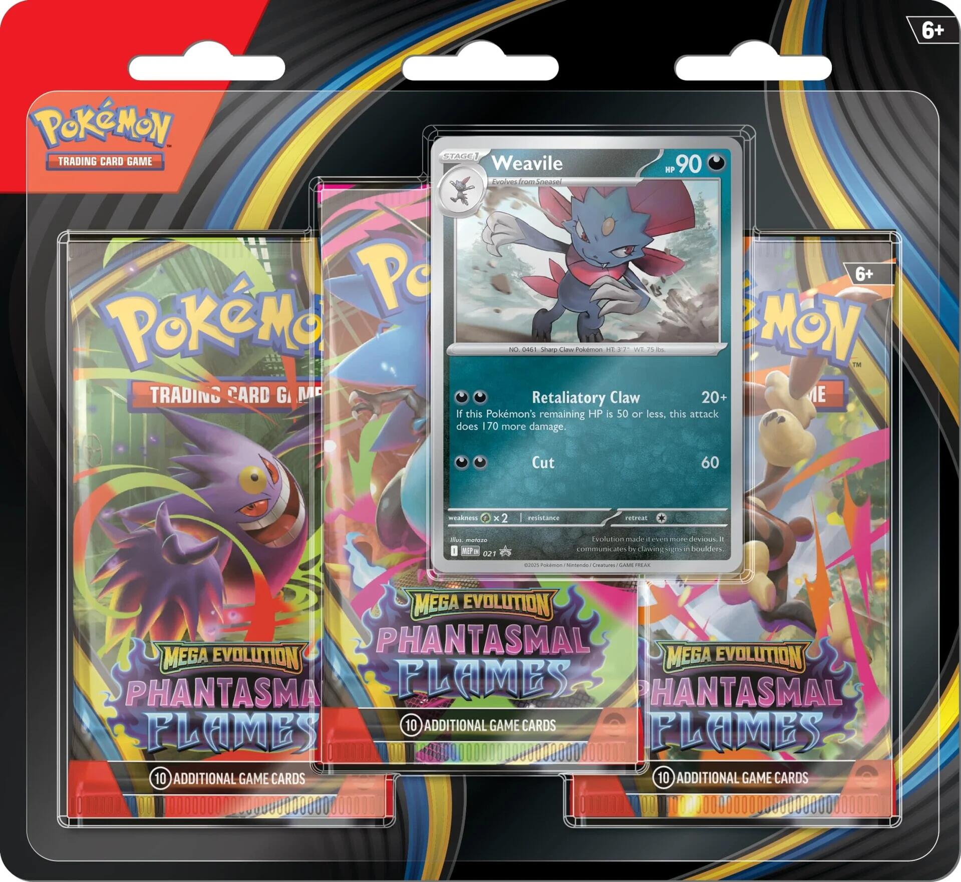 Mega Evolution: Phantasmal Flames - 3 Pack Blister (Weavile) | Devastation Store