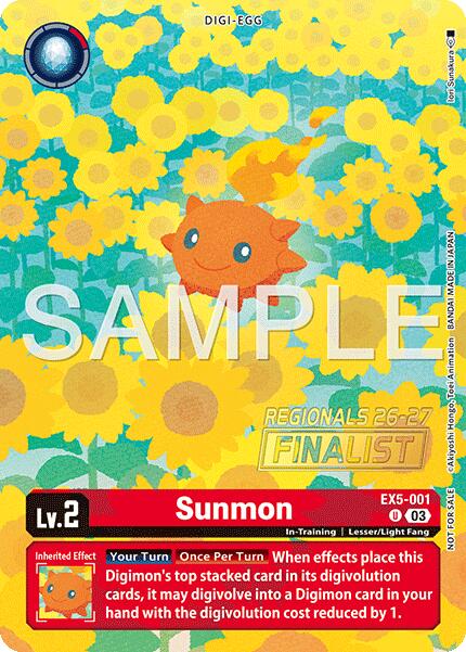 Sunmon [EX5-001] (Regionals 26-27 Season 1 Finalist) [Animal Colosseum] | Devastation Store