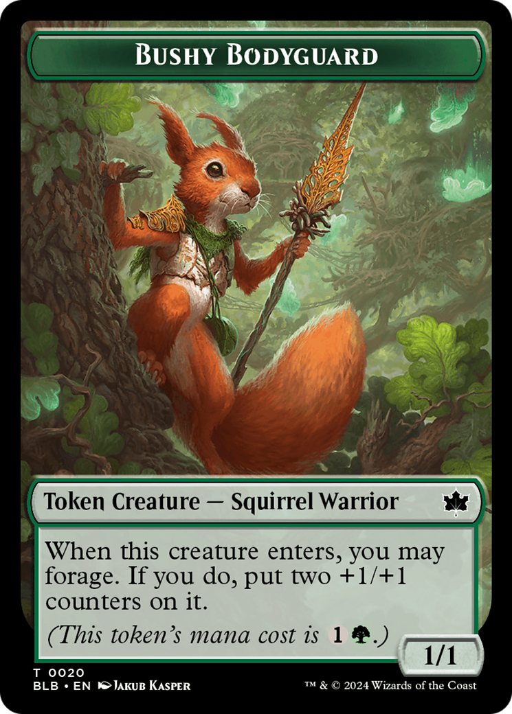 Emblem - Ral, Crackling Wit // Bushy Bodyguard Double-Sided Token [Bloomburrow Tokens] | Devastation Store