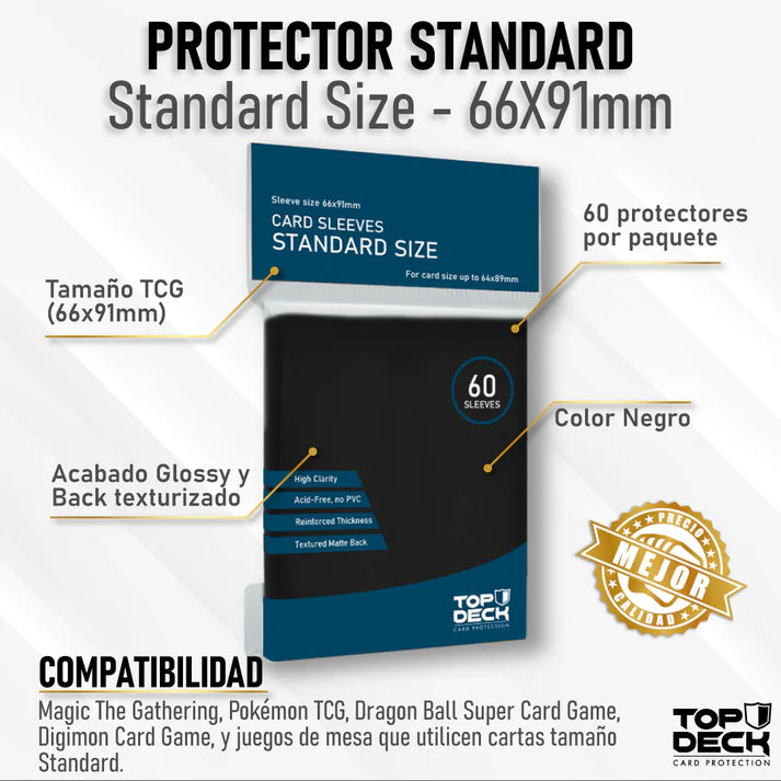 Protector Top Deck Standard 66x91mm Color Negro 60 Unidades | Devastation Store