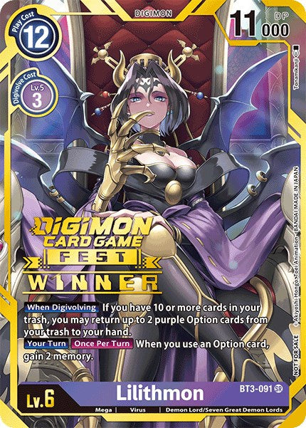 Lilithmon [BT3-091] (Digimon Card Game Fest 2022 Winner) [Release Special Booster Promos] | Devastation Store