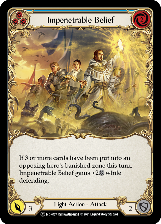 Impenetrable Belief (Blue) (Rainbow Foil) [U-MON077-RF] Unlimited Edition Rainbow Foil | Devastation Store