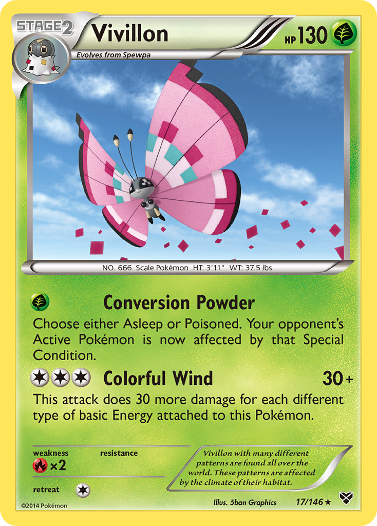 Vivillon (17/146) (Meadow Form/Pink Wings) [XY: Base Set] | Devastation Store