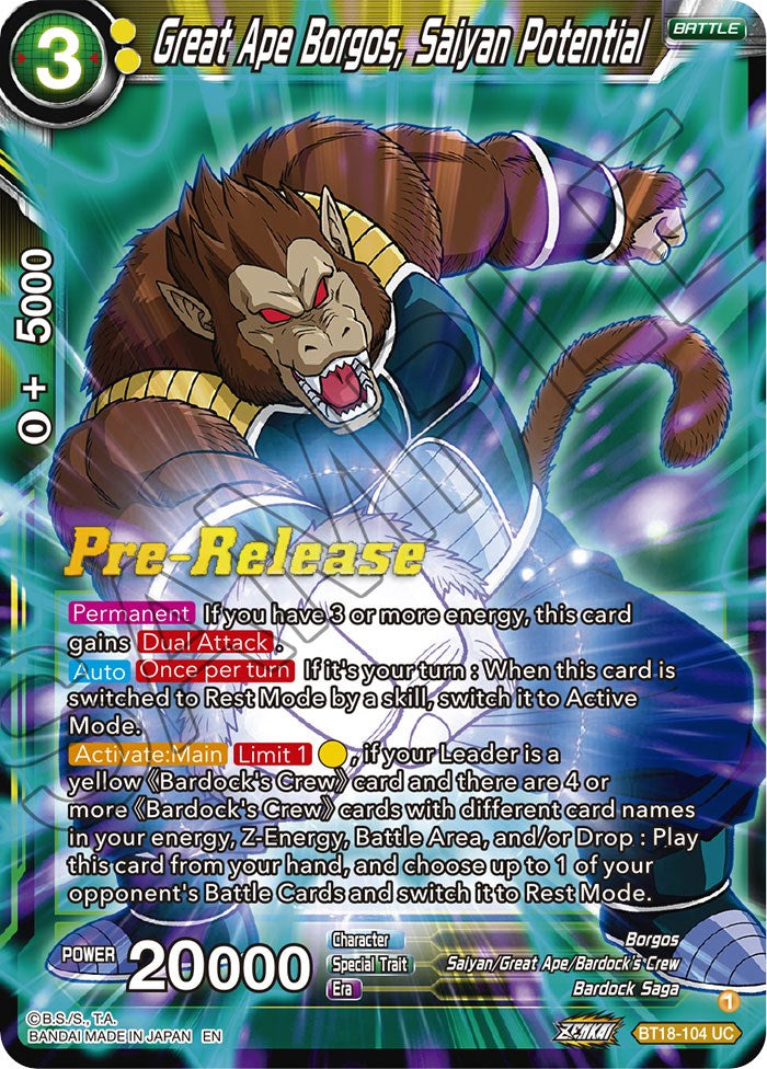 Great Ape Borgos, Saiyan Potential (BT18-104) [Dawn of the Z-Legends Prerelease Promos] | Devastation Store