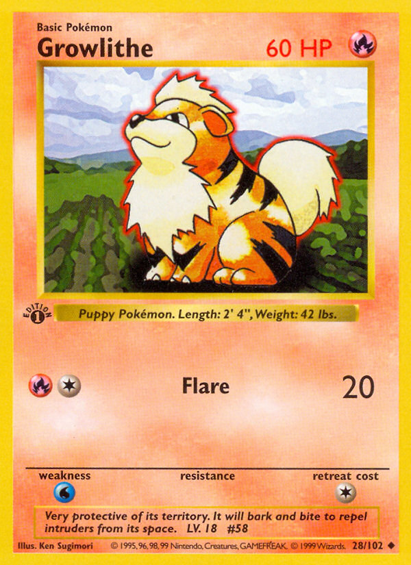 Growlithe (28/102) (Shadowless) [Base Set 1st Edition] | Devastation Store