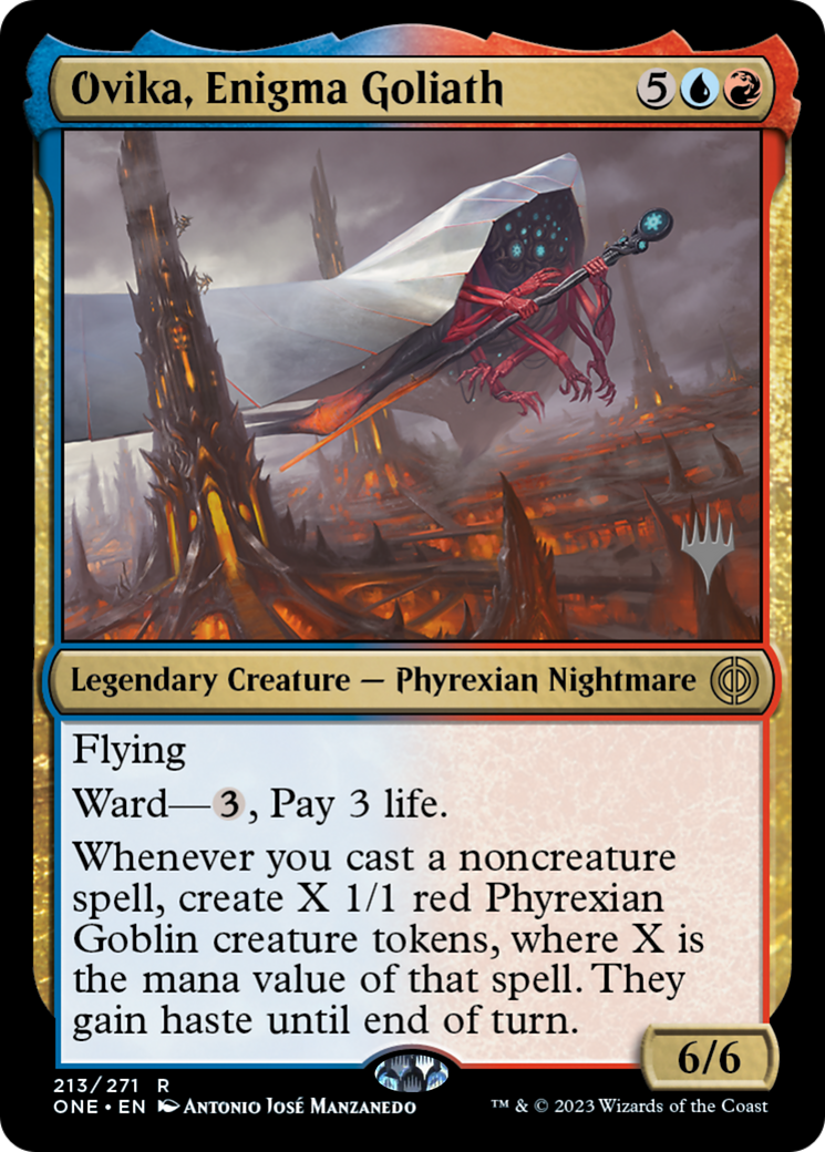 Ovika, Enigma Goliath (Promo Pack) [Phyrexia: All Will Be One Promos] | Devastation Store