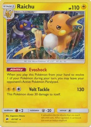 Raichu (41/147) (Cosmos Holo) [Sun & Moon: Burning Shadows] | Devastation Store