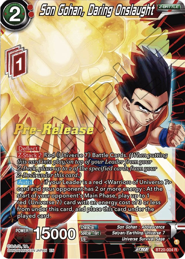 Son Gohan, Daring Onslaught (BT20-004) [Power Absorbed Prerelease Promos] | Devastation Store