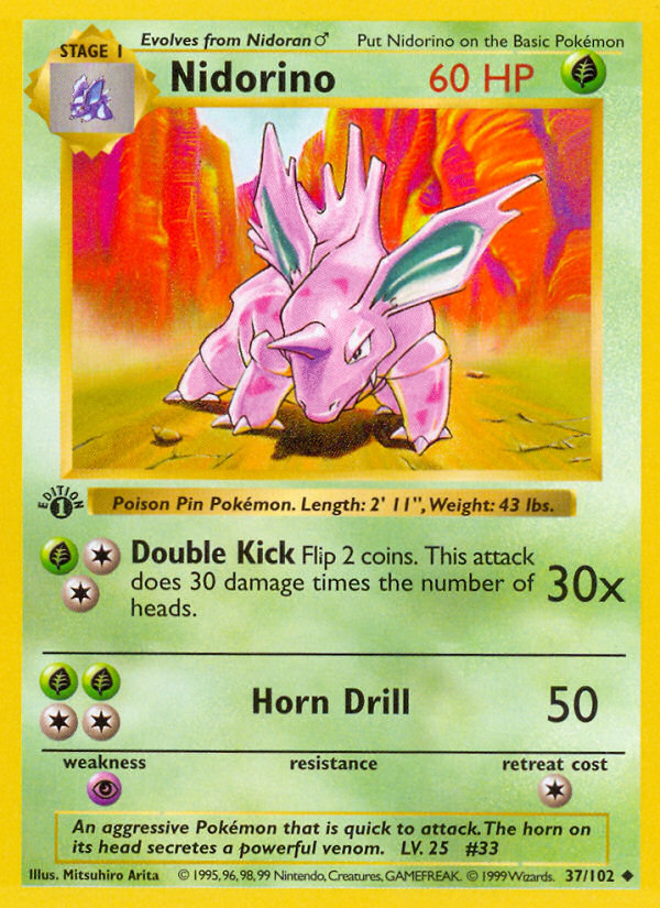 Nidorino (37/102) (Shadowless) [Base Set 1st Edition] | Devastation Store