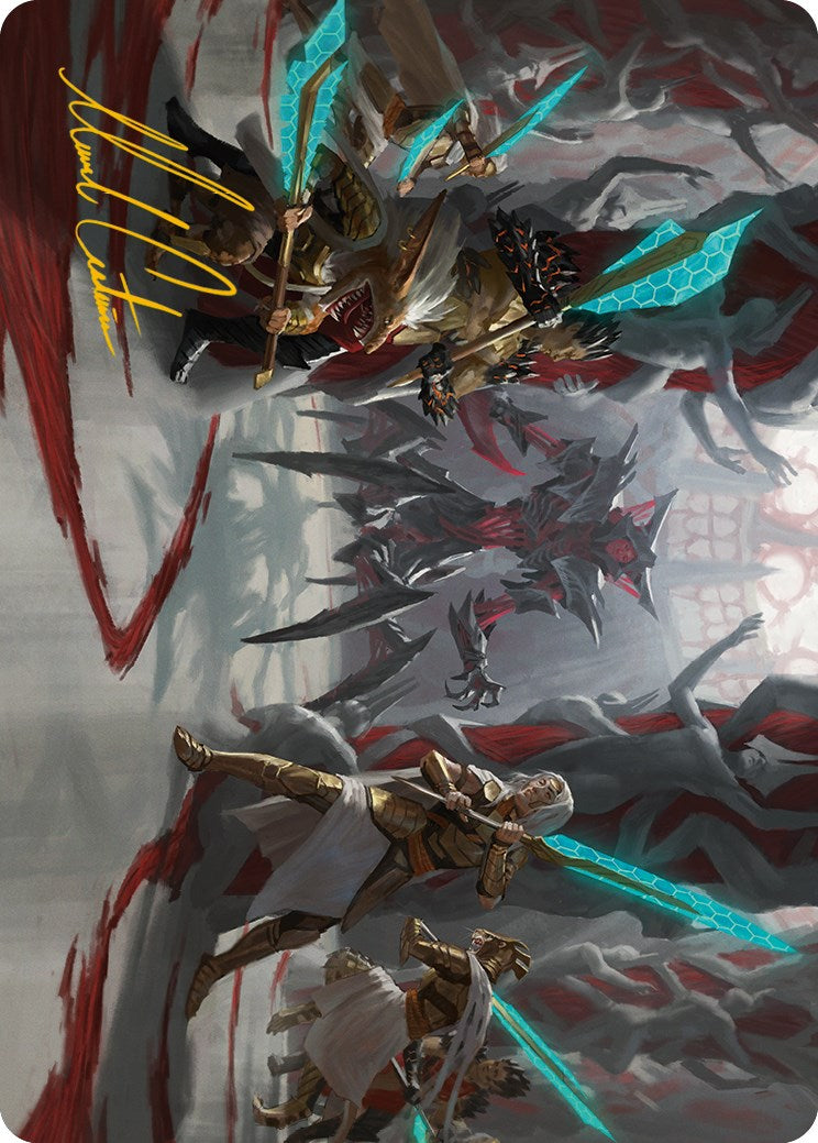 Goldwardens' Gambit Art Card (Gold-Stamped Signature) [Phyrexia: All Will Be One Art Series] | Devastation Store