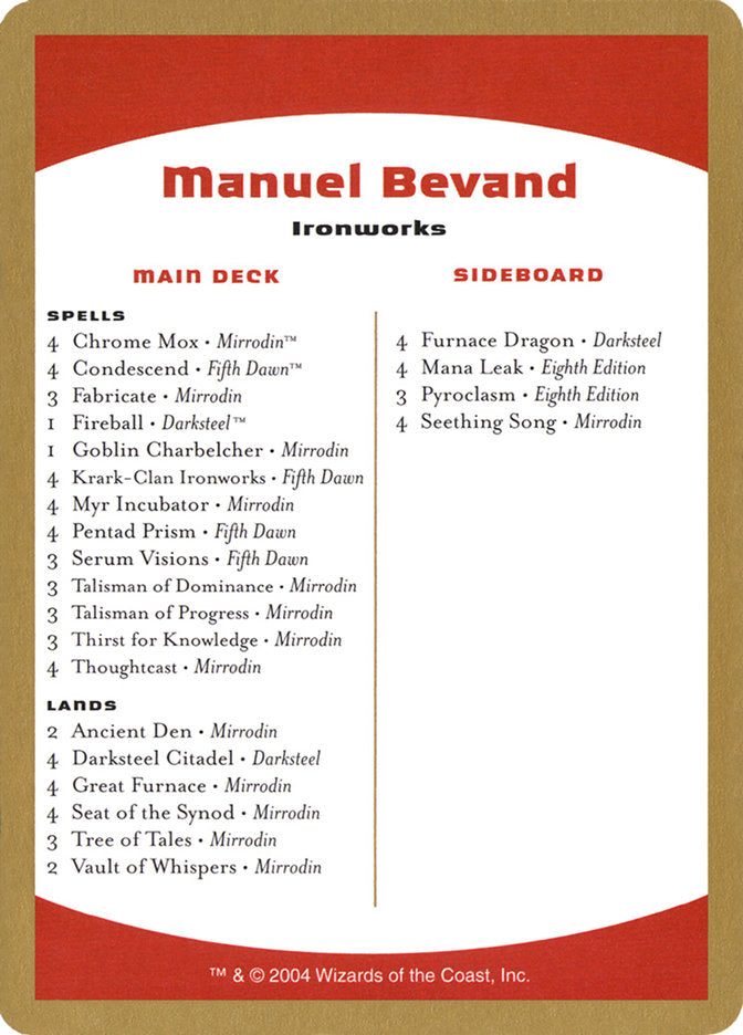 Manuel Bevand Decklist [World Championship Decks 2004] | Devastation Store
