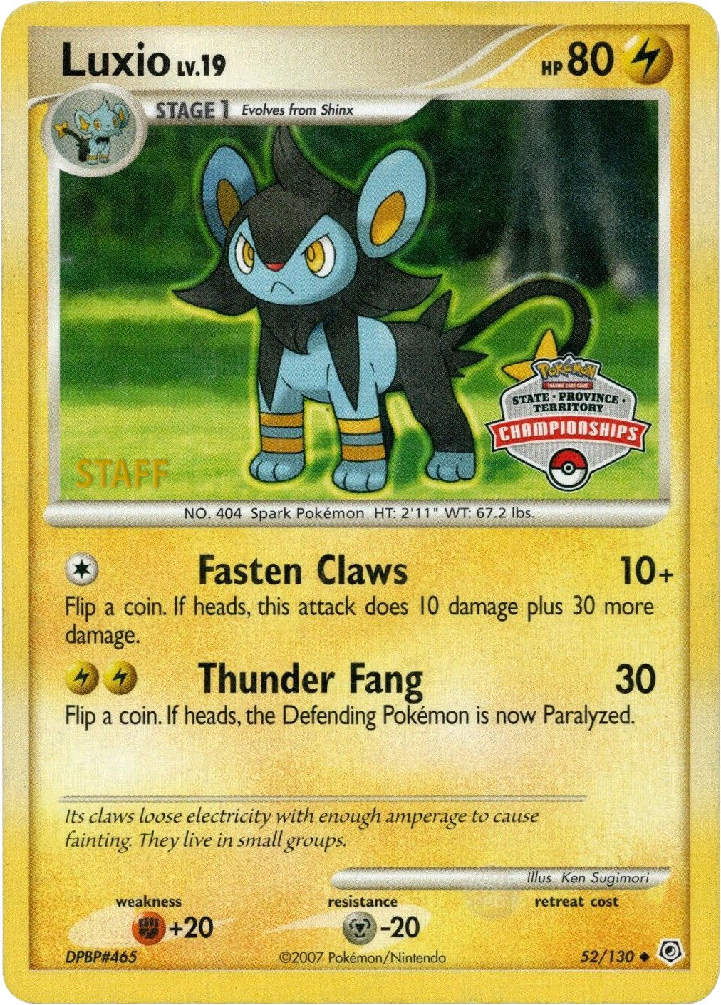 Luxio (52/130) (State Championship Promo) [Diamond & Pearl: Base Set] | Devastation Store