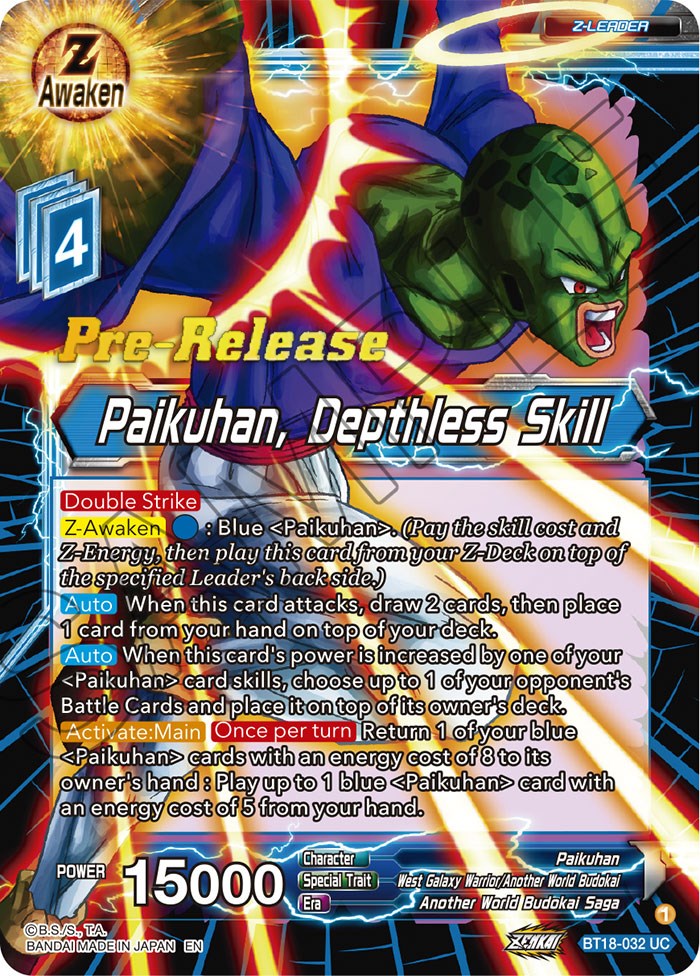 Paikuhan, Depthless Skill (BT18-032) [Dawn of the Z-Legends Prerelease Promos] | Devastation Store