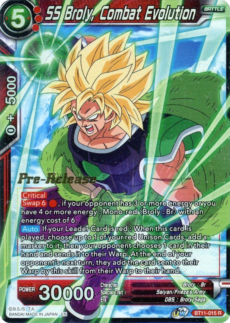 SS Broly, Combat Evolution (BT11-015) [Vermilion Bloodline Prerelease Promos] | Devastation Store