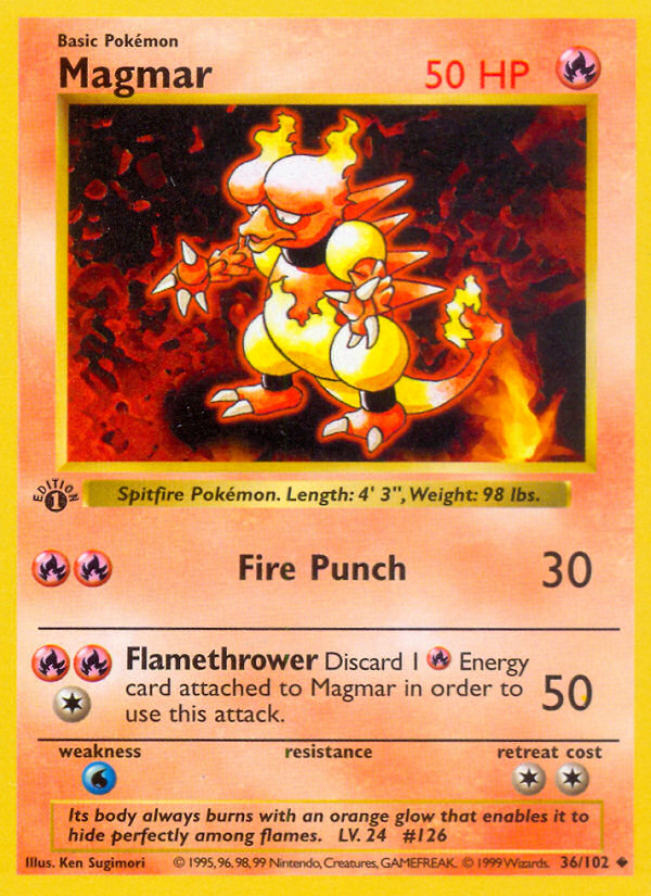 Magmar (36/102) (Shadowless) [Base Set 1st Edition] | Devastation Store