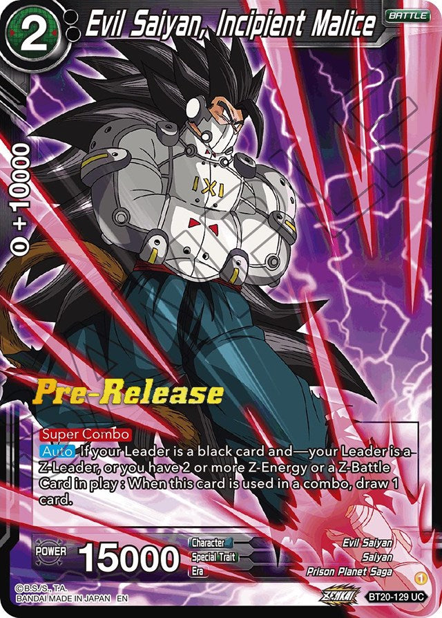 Evil Saiyan, Incipient Malice (BT20-129) [Power Absorbed Prerelease Promos] | Devastation Store