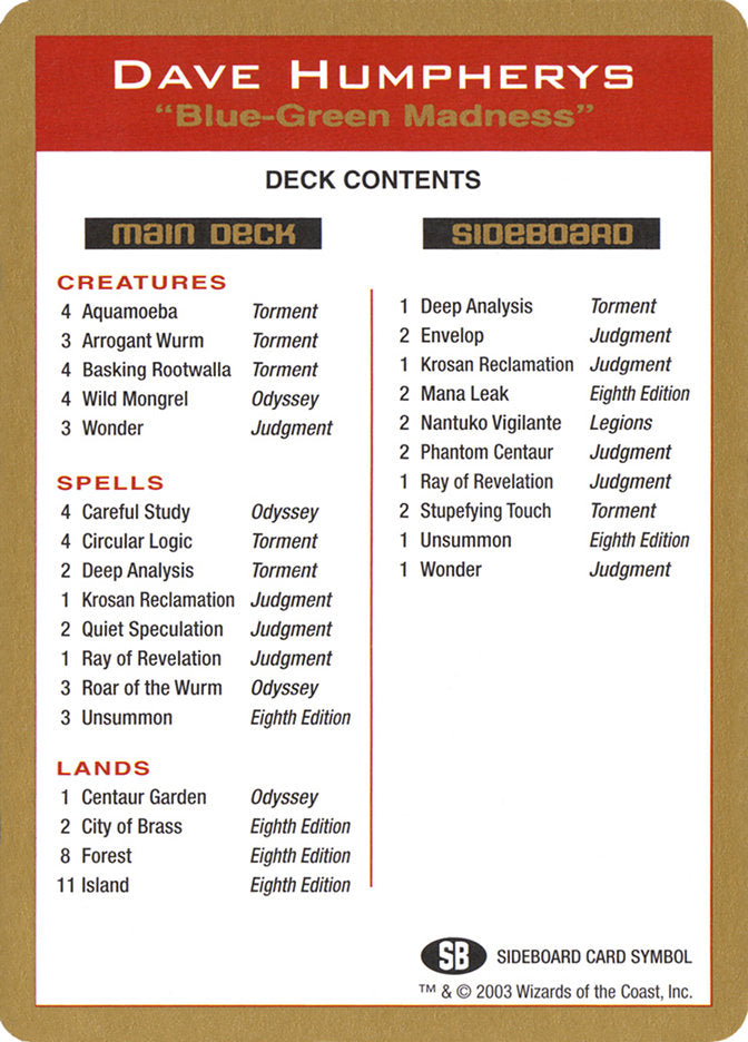 Dave Humpherys Decklist [World Championship Decks 2003] | Devastation Store