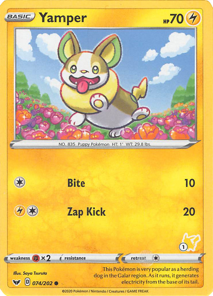 Yamper (074/202) (Pikachu Stamp #1) [Battle Academy 2022] | Devastation Store