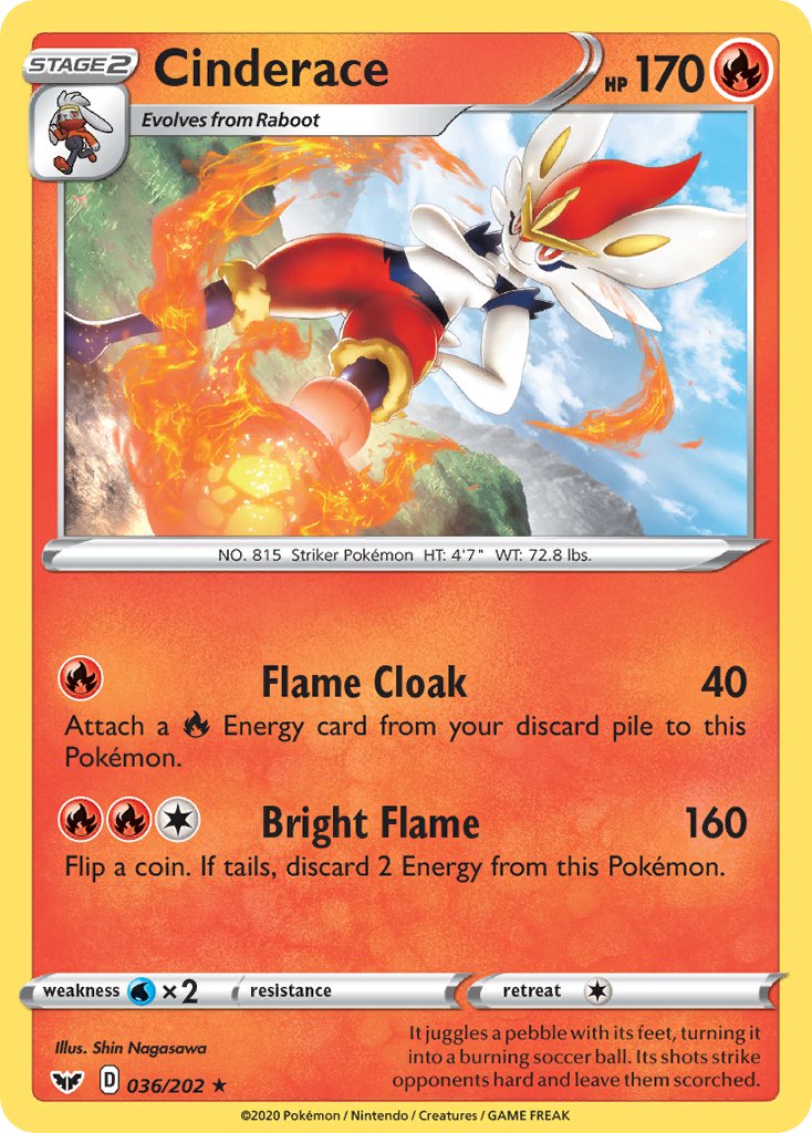 Cinderace (036/202) (Cracked Ice Holo) (Theme Deck Exclusives) [Sword & Shield: Base Set] | Devastation Store