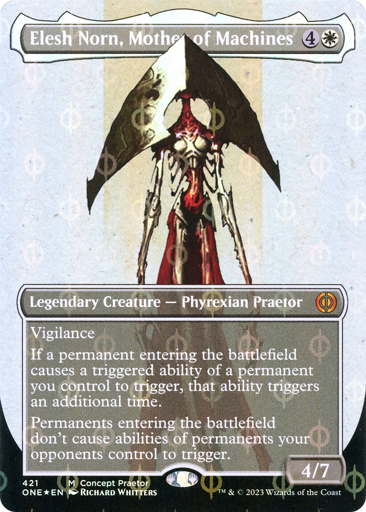 Elesh Norn, Mother of Machines (Borderless Concept Praetors Step-and-Compleat Foil) [Phyrexia: All Will Be One] | Devastation Store