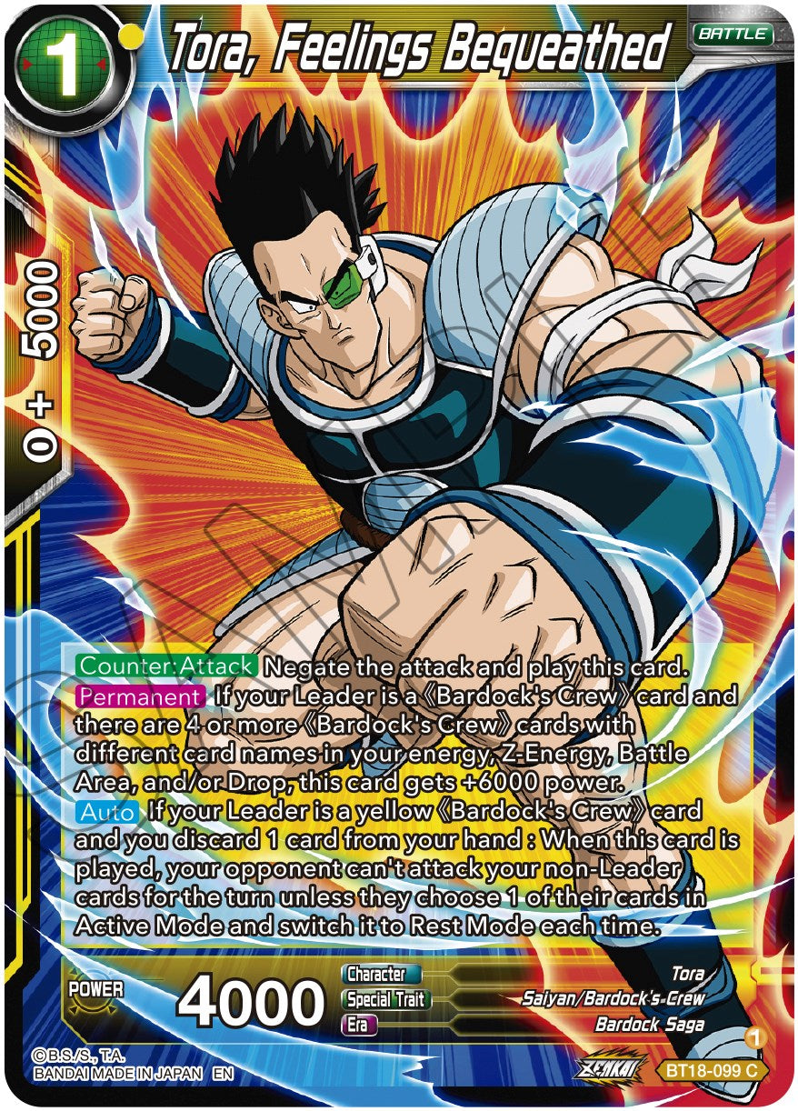 Tora, Feelings Bequeathed (BT18-099) [Dawn of the Z-Legends] | Devastation Store