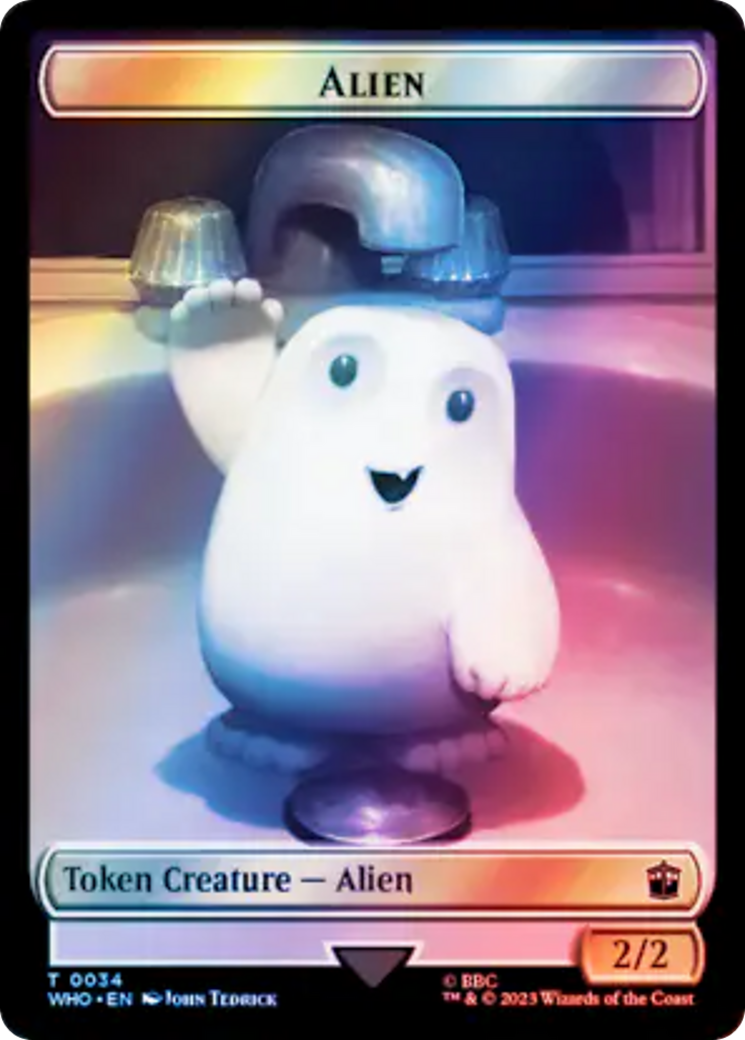 Alien // Dinosaur Double-Sided Token (Surge Foil) [Doctor Who Tokens] | Devastation Store