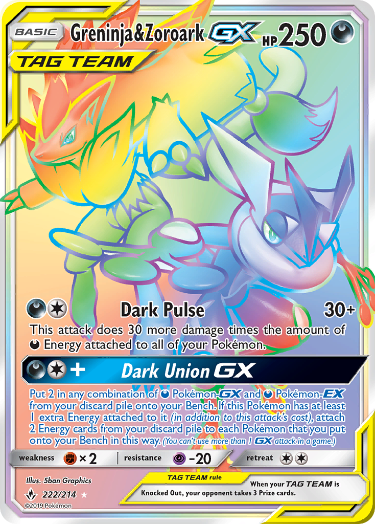 Greninja & Zoroark GX (222/214) [Sun & Moon: Unbroken Bonds] | Devastation Store