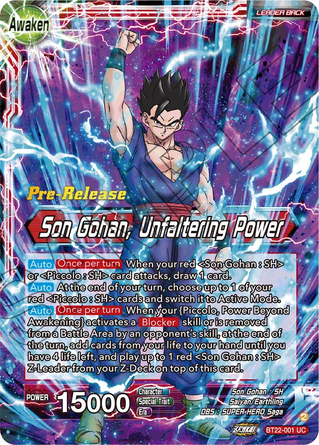 Son Gohan // Son Gohan, Unfaltering Power (BT22-001) [Critical Blow Prerelease Promos] | Devastation Store