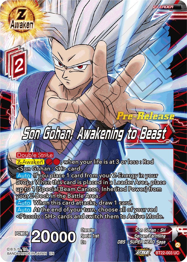 Son Gohan, Awakening to Beast (BT22-003) [Critical Blow Prerelease Promos] | Devastation Store