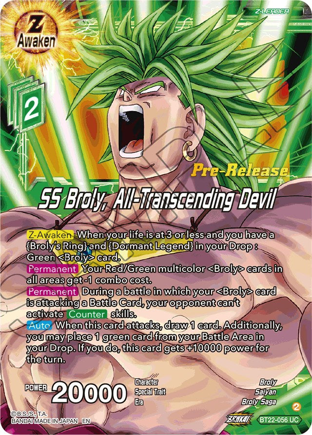 SS Broly, All-Transcending Devil (BT22-056) [Critical Blow Prerelease Promos] | Devastation Store