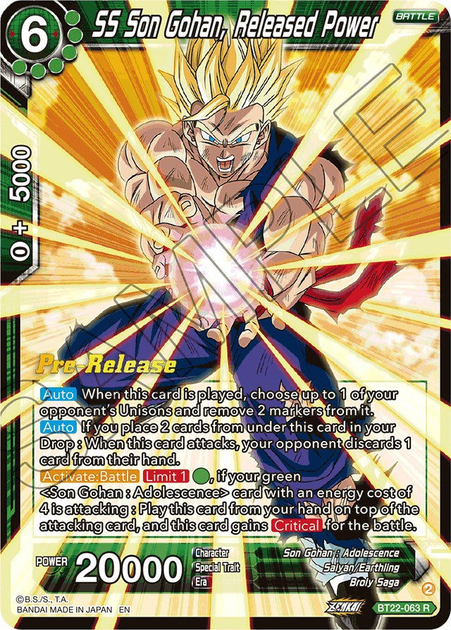 SS Son Gohan, Released Power (BT22-063) [Critical Blow Prerelease Promos] | Devastation Store