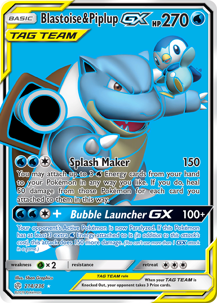 Blastoise & Piplup GX (214/236) [Sun & Moon: Cosmic Eclipse] | Devastation Store