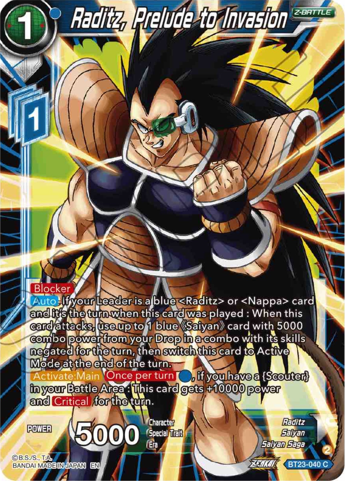 Raditz, Prelude to Invasion (BT23-040) [Perfect Combination] | Devastation Store