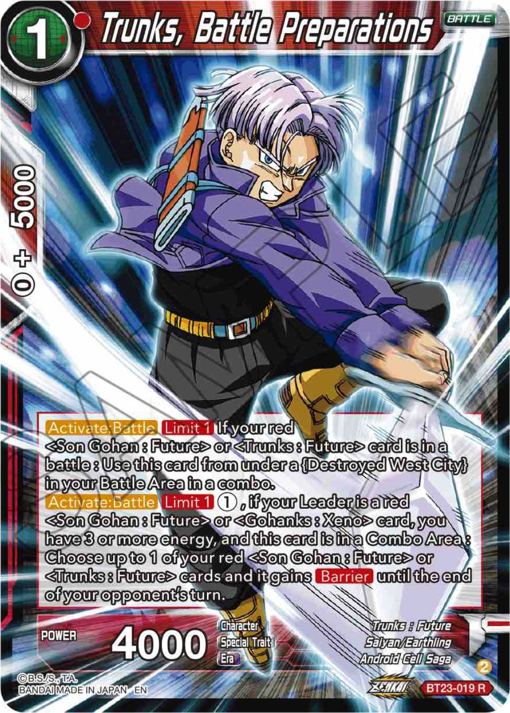 Trunks, Battle Preparations (BT23-019) [Perfect Combination] | Devastation Store