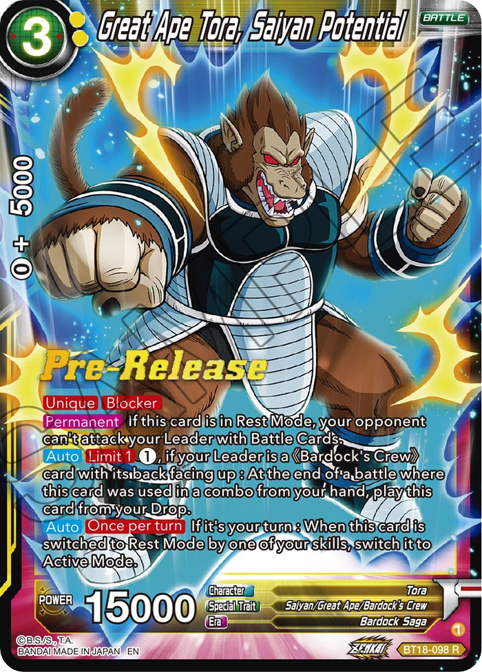 Great Ape Tora, Saiyan Potential (BT18-098) [Dawn of the Z-Legends Prerelease Promos] | Devastation Store