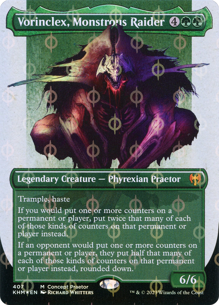 Vorinclex, Monstrous Raider (Borderless Concept Praetors Step-and-Compleat Foil) [Phyrexia: All Will Be One] | Devastation Store