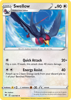Swellow (134/185) [Sword & Shield: Vivid Voltage] | Devastation Store