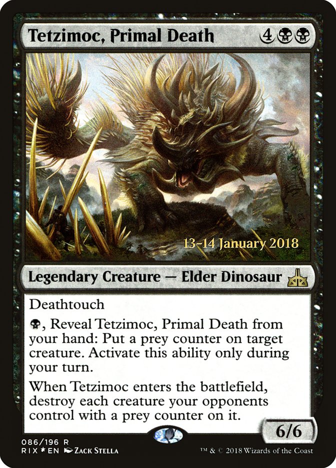 Tetzimoc, Primal Death [Rivals of Ixalan Prerelease Promos] - Devastation Store | Devastation Store