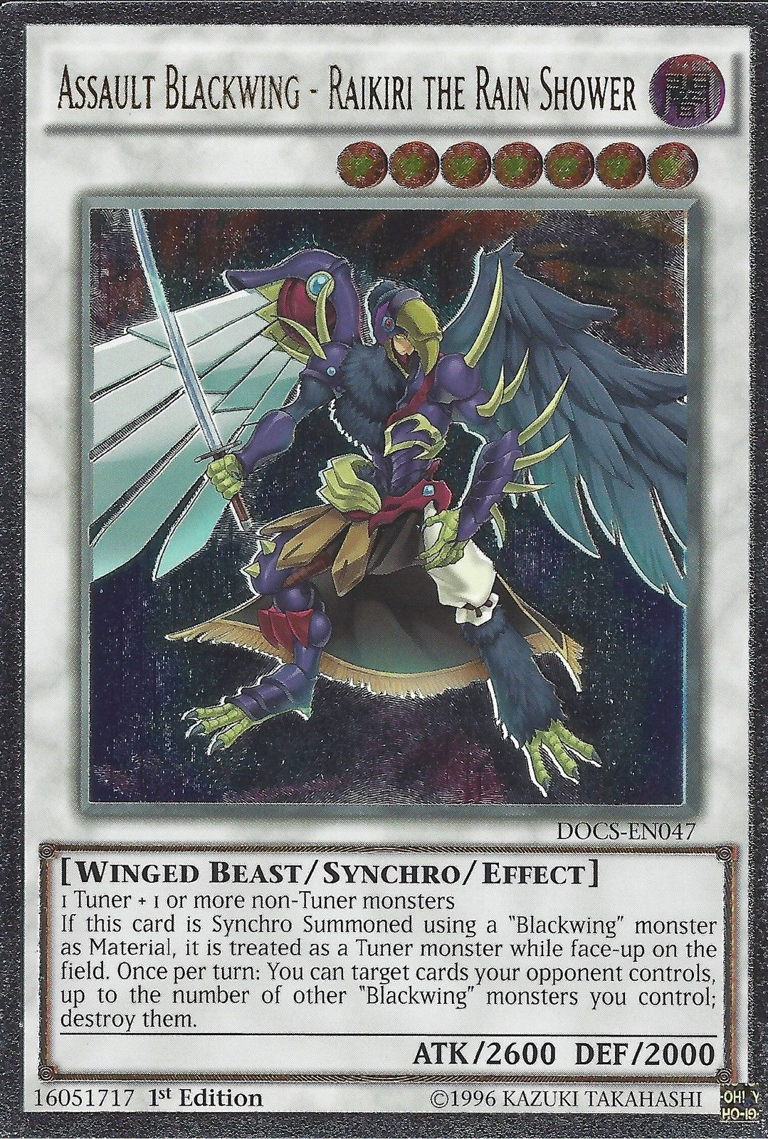 Assault Blackwing - Raikiri the Rain Shower (UTR) [DOCS-EN047] Ultimate Rare | Devastation Store