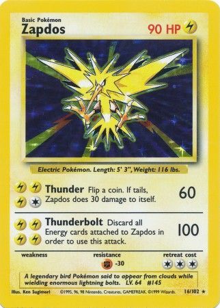 Zapdos (16/102) [Base Set Unlimited] | Devastation Store