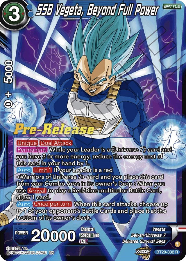 SSB Vegeta, Beyond Full Power (BT20-032) [Power Absorbed Prerelease Promos] | Devastation Store