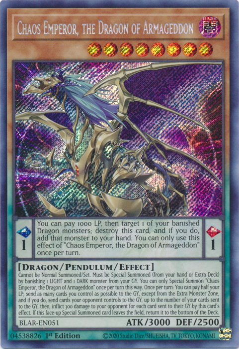 Chaos Emperor, the Dragon of Armageddon [BLAR-EN051] Secret Rare | Devastation Store
