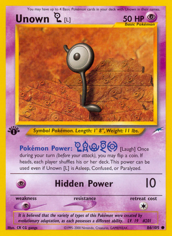 Unown [L] (86/105) [Neo Destiny 1st Edition] | Devastation Store