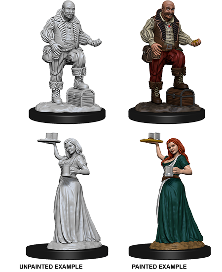 Pathfinder Deep Cuts Unpainted Miniatures: Merchants (Serving Girl/Merchant) - Devastation Store | Devastation Store