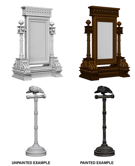 WizKids Deep Cuts Unpainted Miniatures: Mirror & Bird on Stand - Devastation Store | Devastation Store